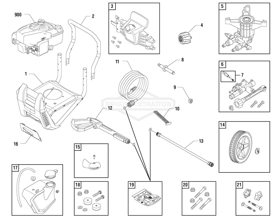 Briggs & Stratton pressure washer model 020582-03 replacement parts, pump breakdown, repair kits, owners manual and upgrade pump.